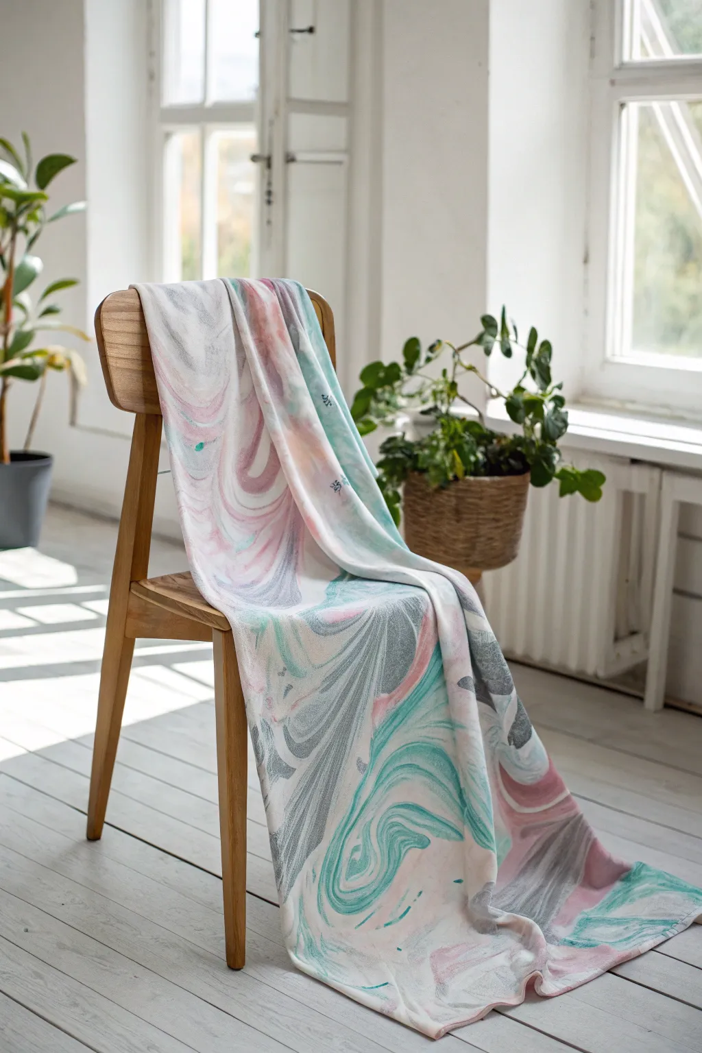 Add a splash of artistry to your space with exquisite marbled fabric decor.