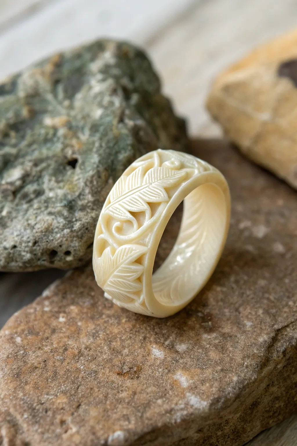Nature-inspired motifs carved into a wax ring.