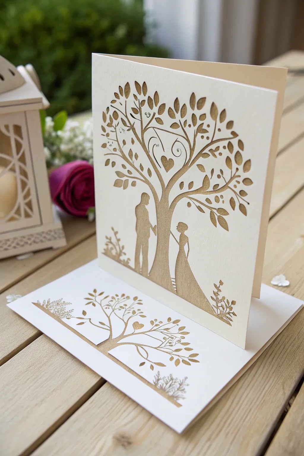 Celebrate love with nature's elegance: a handcrafted wedding card that tells a story of unity and adventure.