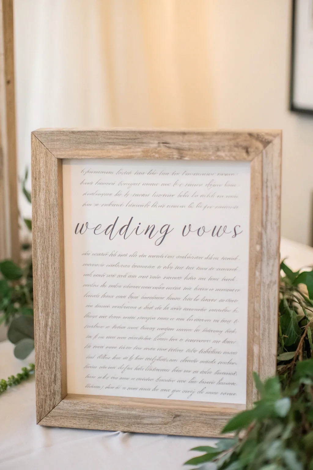 Capture the essence of everlasting love with a beautifully framed display of your wedding vows.