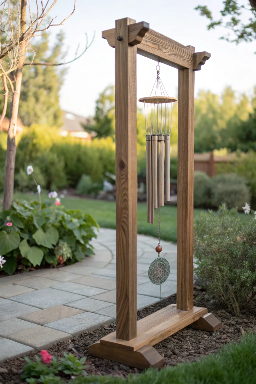 Embrace simplicity with a rustic wind chime stand—where natural beauty meets elegant design.
