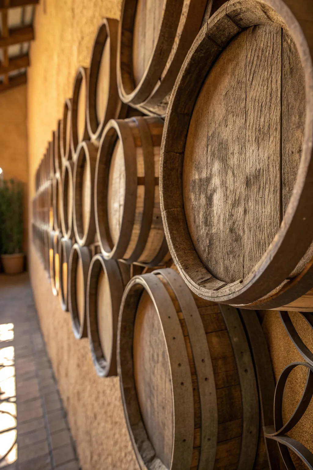 Transform your space with rustic elegance: Wine barrel rings as captivating wall art.