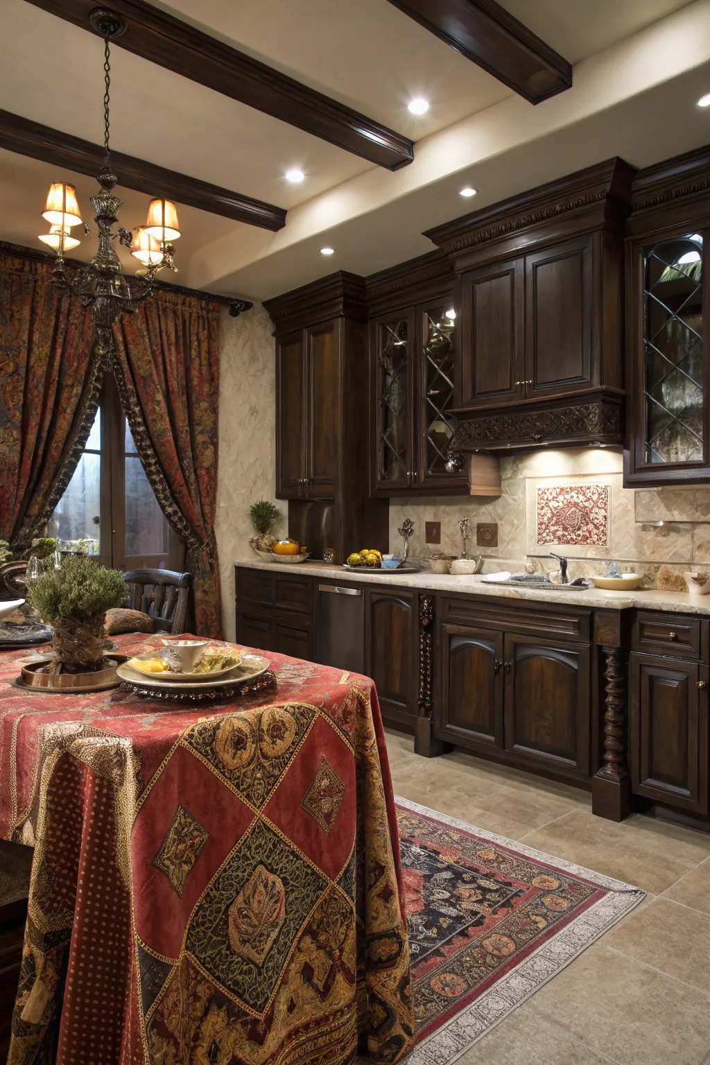 Rich textiles add warmth and luxury to the space.