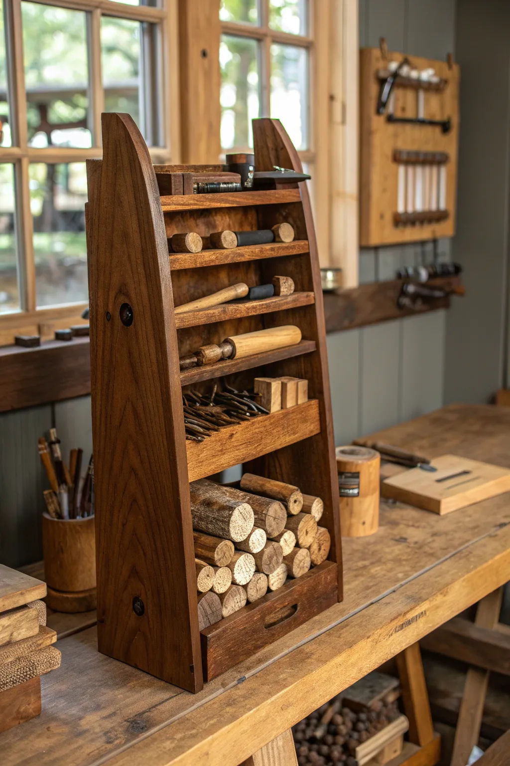 Elevate your workshop with this elegant wood scrap storage solution.