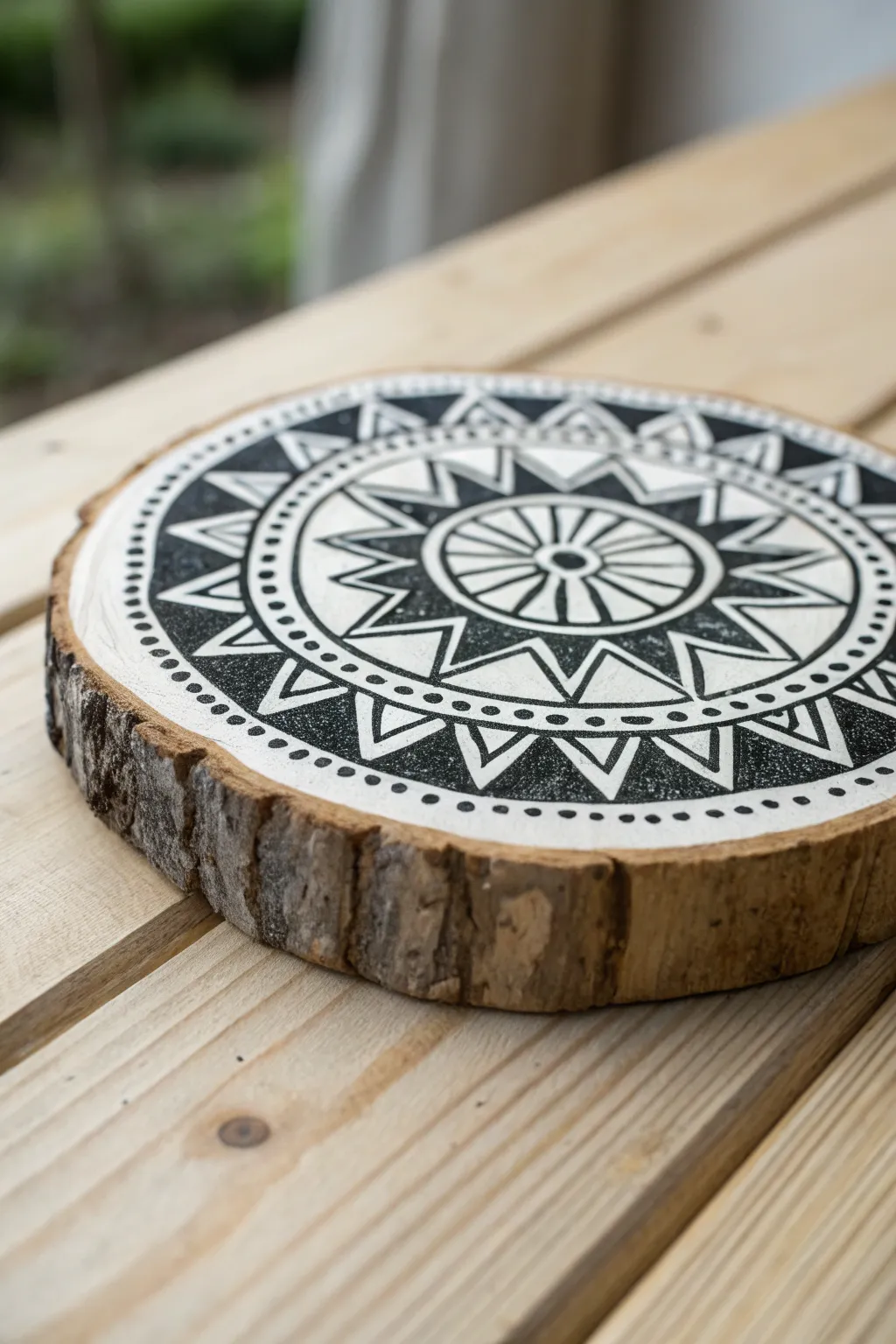 Elevate your decor with chic black and white wood slice art—simplicity meets craftsmanship.