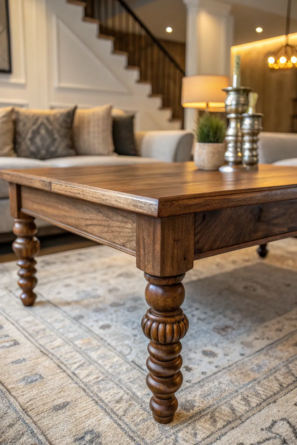 Craftsmanship at its finest: This spindle-legged table transforms any space into a masterpiece.