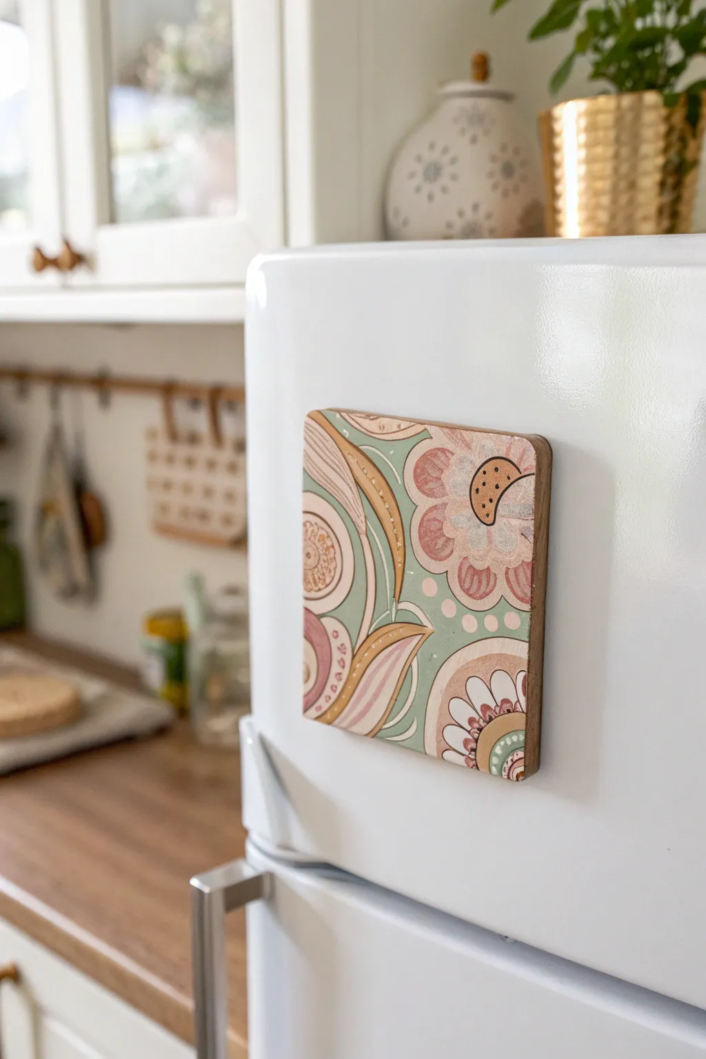 Add a touch of charm to your kitchen with these delightful hand-painted wooden magnets!
