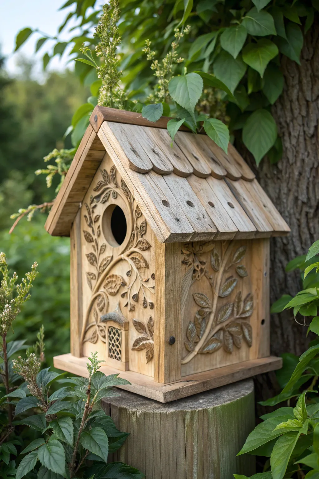 Add a touch of whimsy to your garden with a handcrafted birdhouse that nature loves.