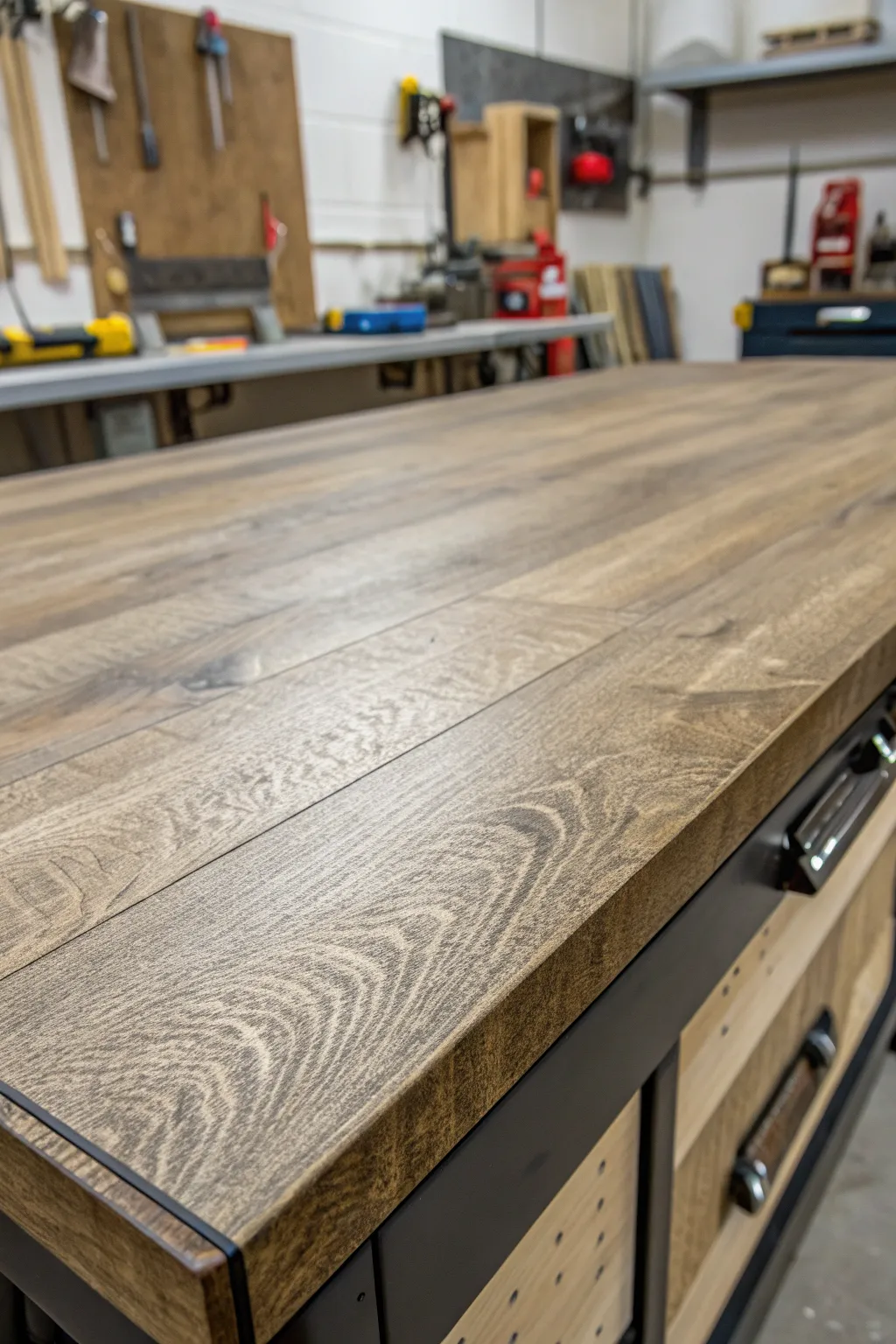 Elevate your workshop with the versatile charm of vinyl flooring on your workbench.
