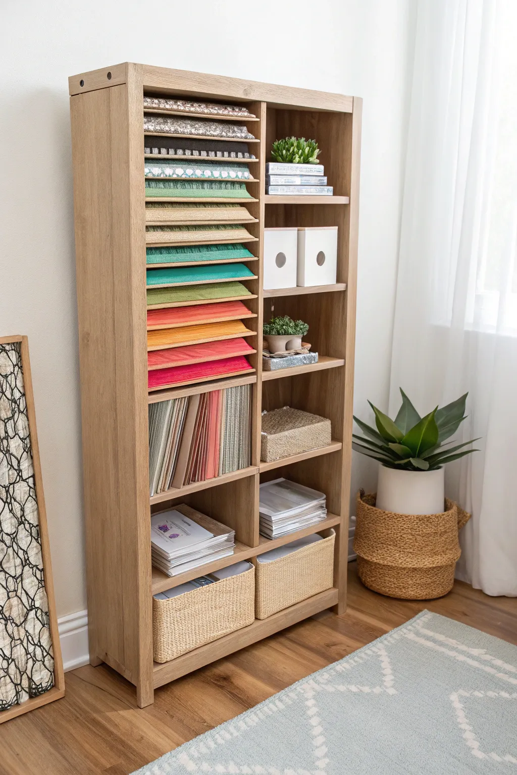 Maximize your space with this elegant and compact scrapbook paper storage solution—where simplicity meets bold beauty.
