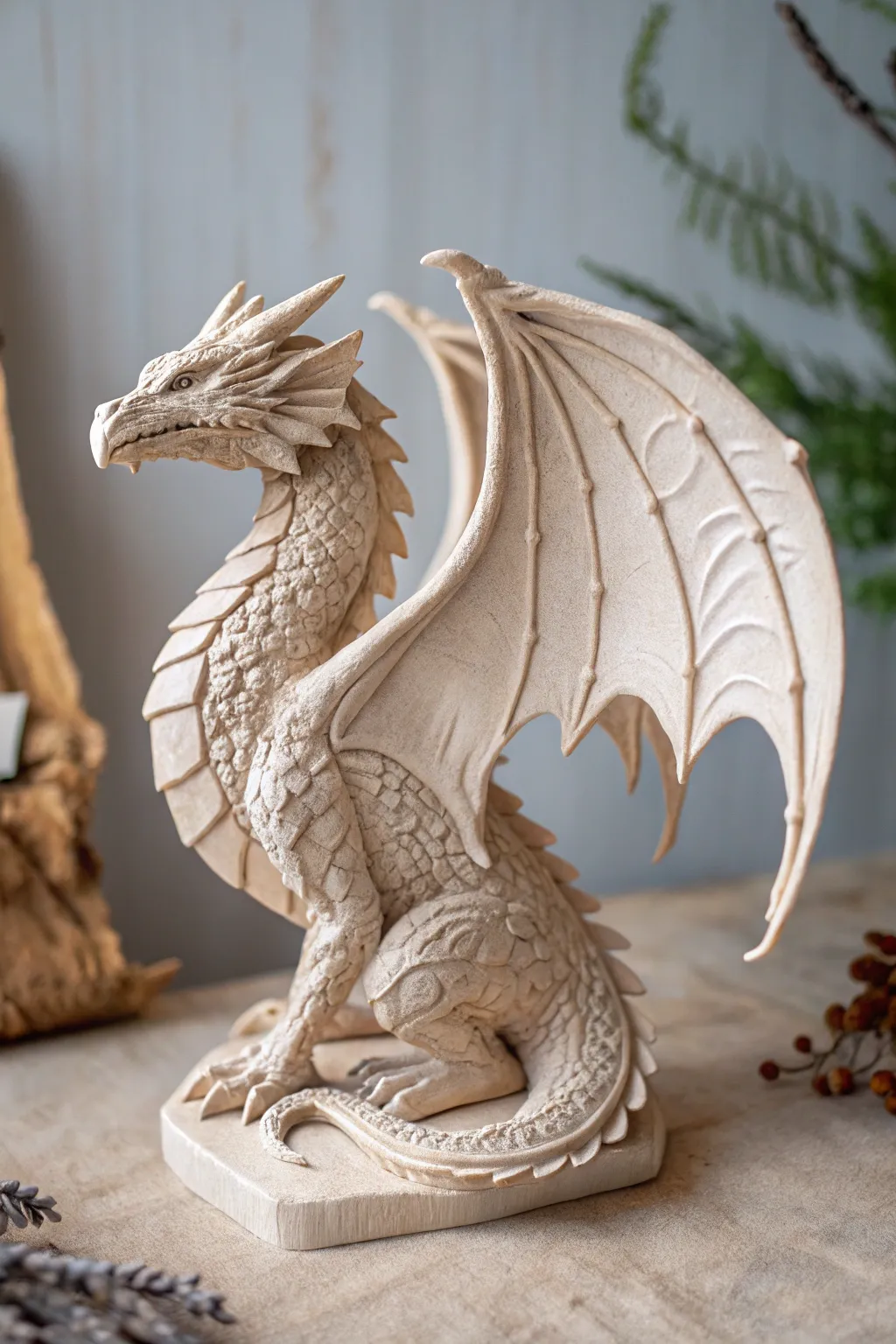 Unleash your imagination: a handcrafted dragon sculpture that brings a touch of fantasy to minimalist decor.