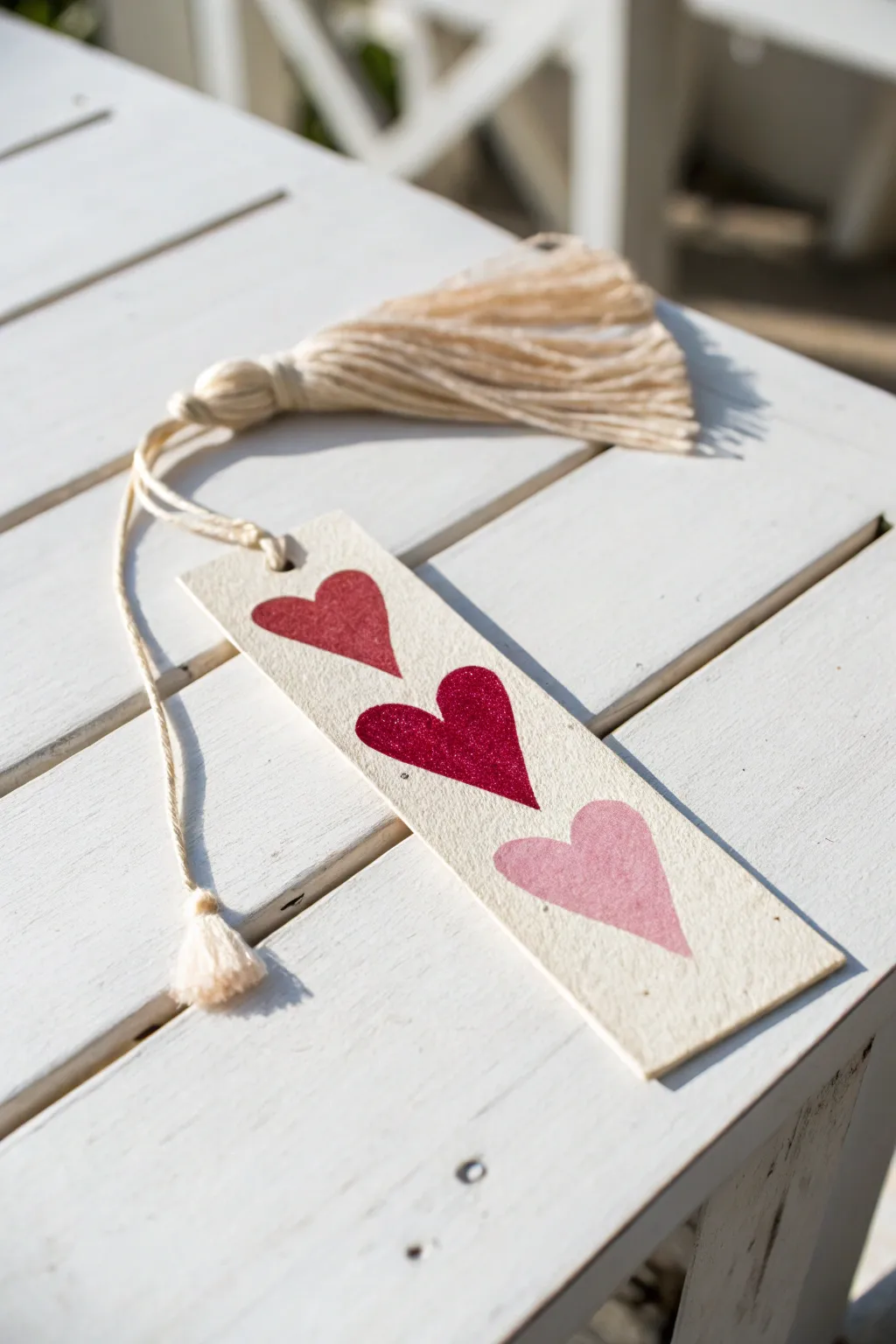 Chic and simple: A handcrafted Valentine bookmark with a touch of boho flair, perfect for gifting.