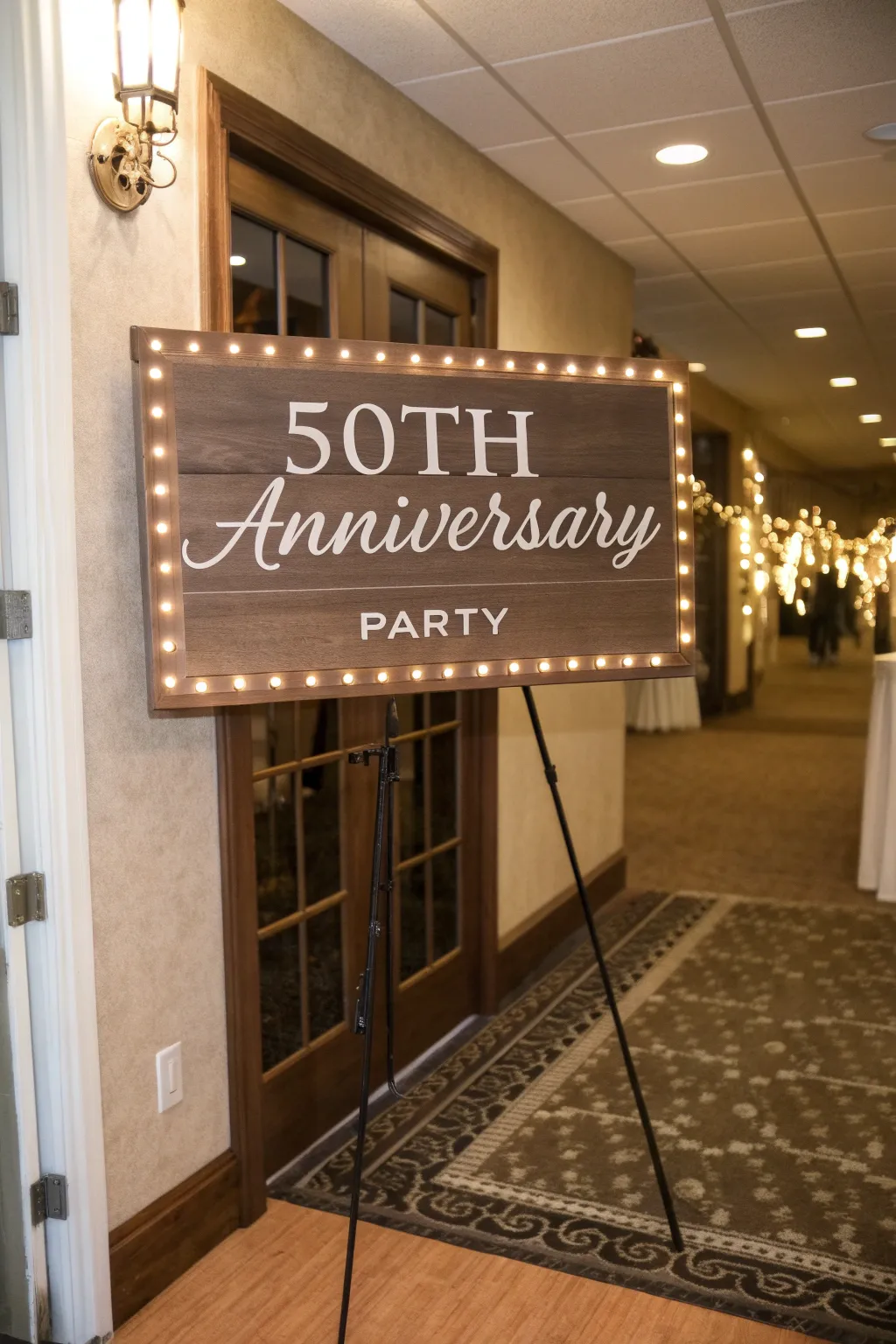 A personalized sign featuring the couple's names and anniversary date.