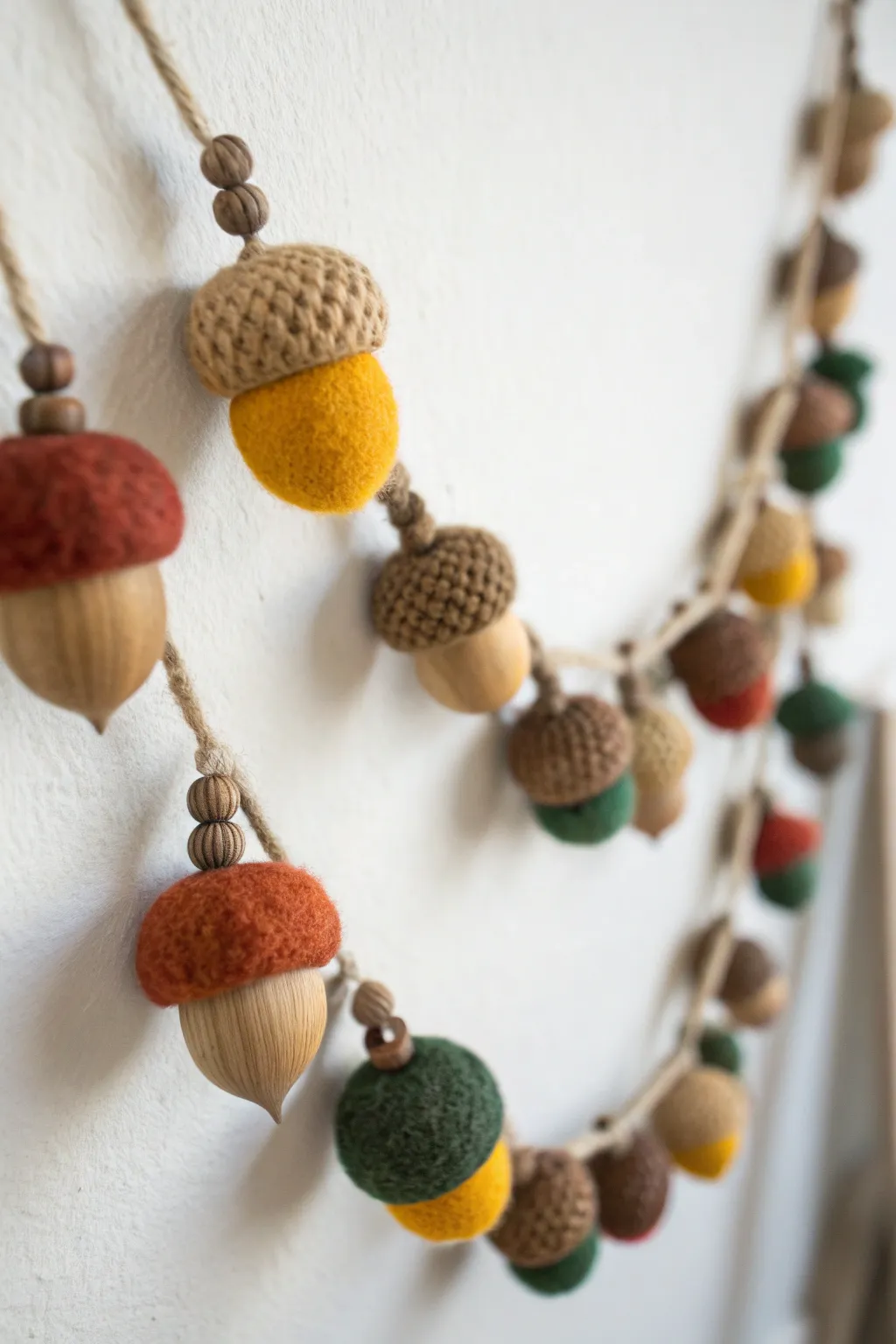 Embrace the cozy charm of autumn with a handcrafted felt acorn garland, where simplicity meets bold beauty.