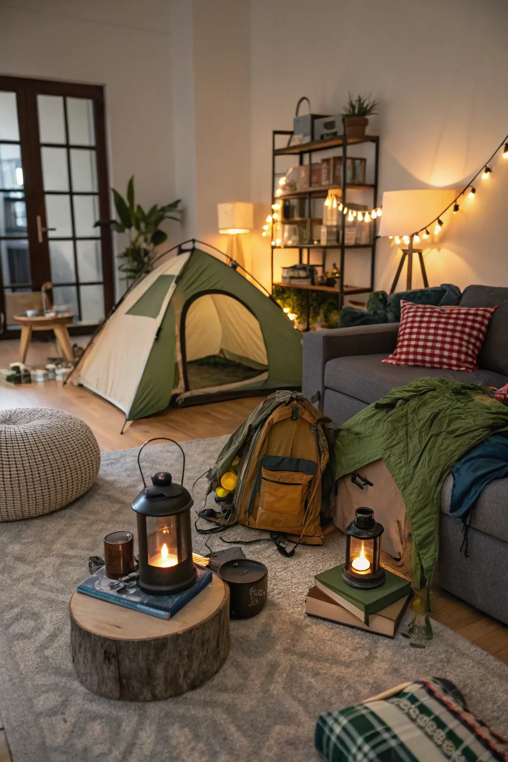Indoor camping offers a unique and playful twist to the party.