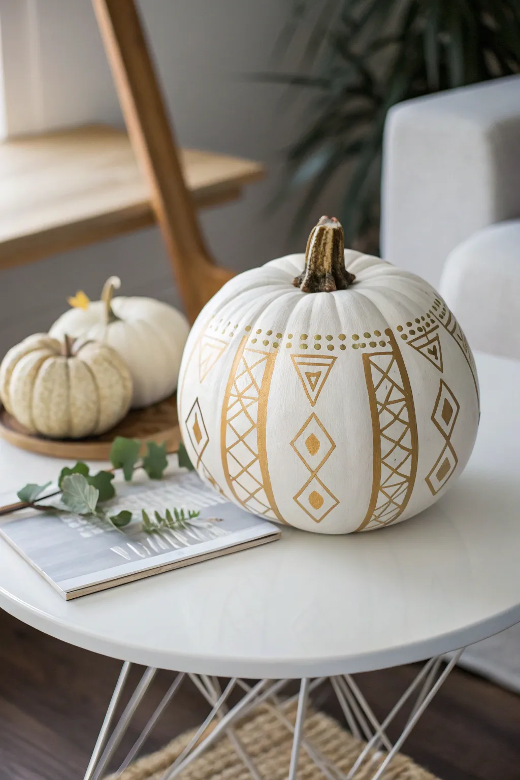 Elevate your autumn decor with chic, geometric pumpkin art that exudes minimalist elegance.