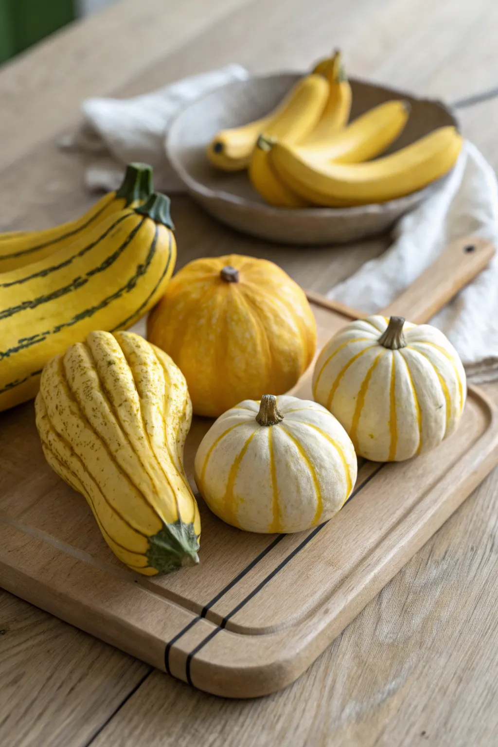 Tiny treasures: Playful clay bananas and squash bring a whimsical touch to your decor.