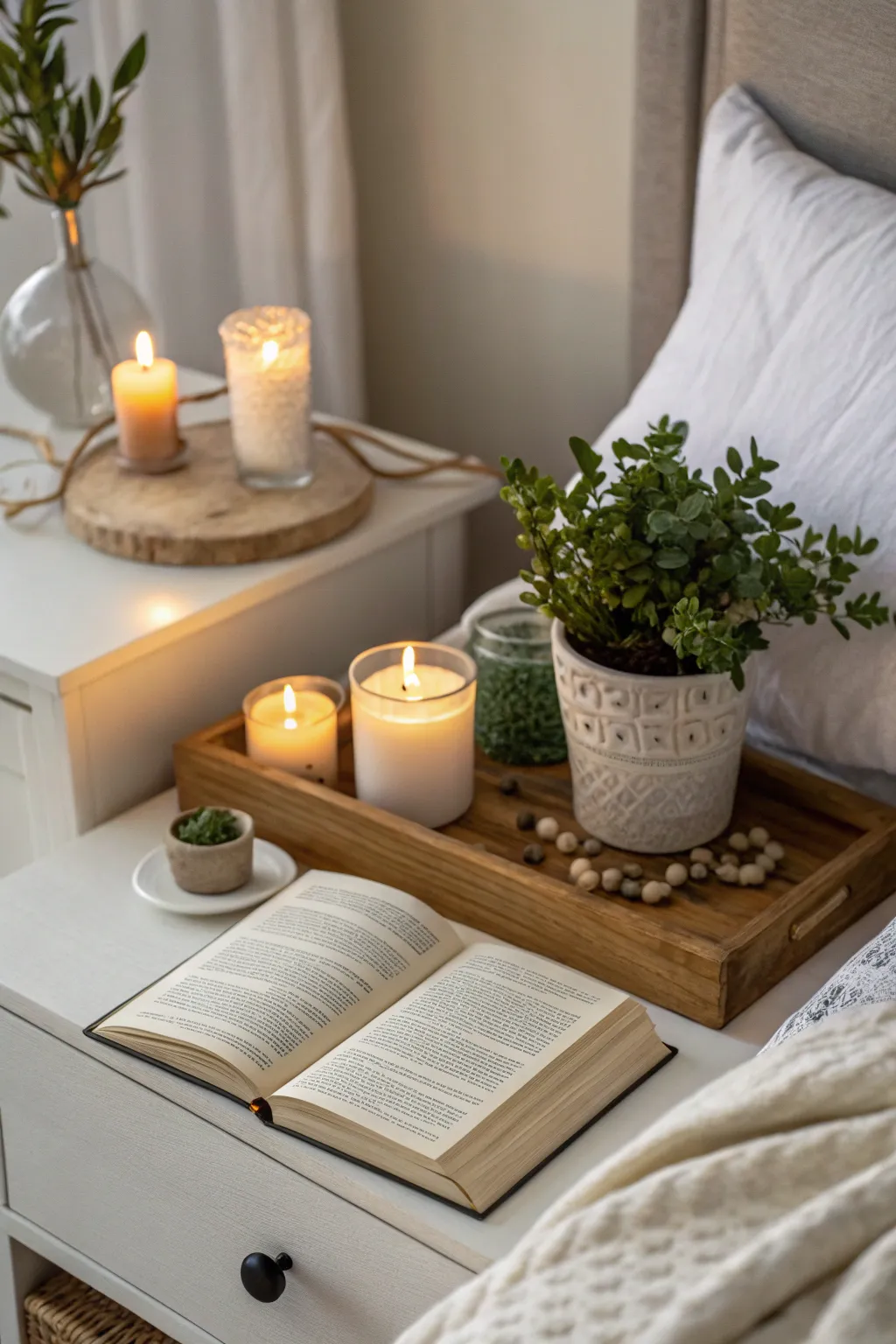 A bedside altar sets a peaceful tone for your day and night routines.