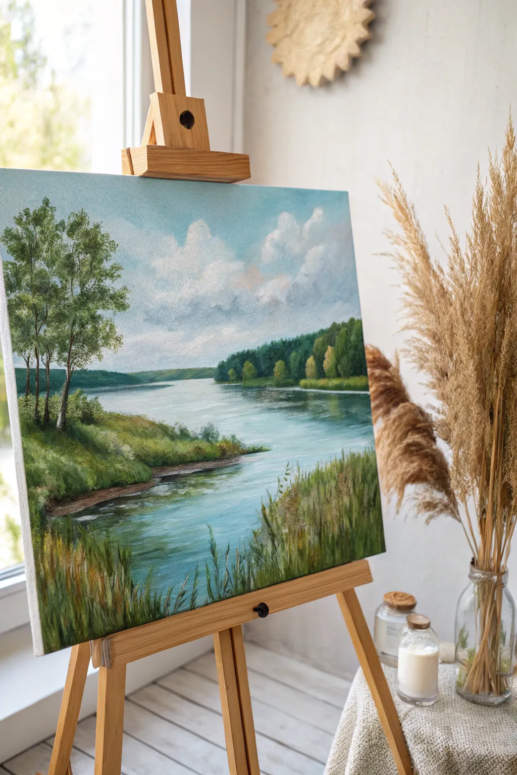 Immerse in tranquility with serene water scenes painted in soft blues and greens. #MinimalistArt #ScandinavianStyle