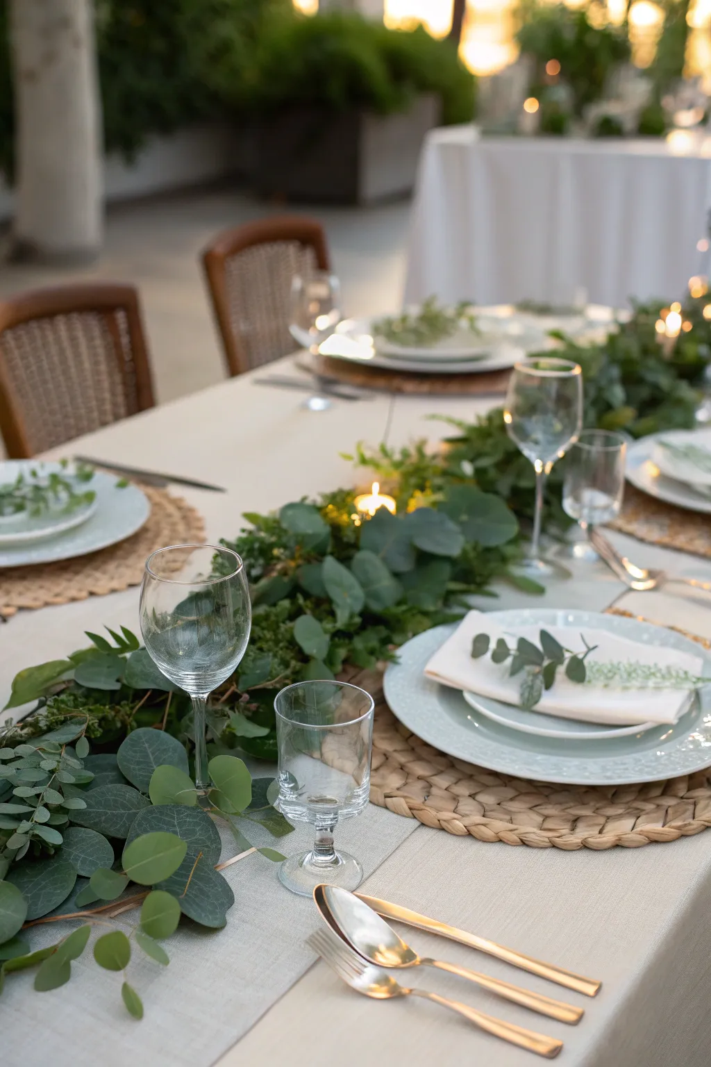 A leafy table runner creates a stunning, natural centerpiece.