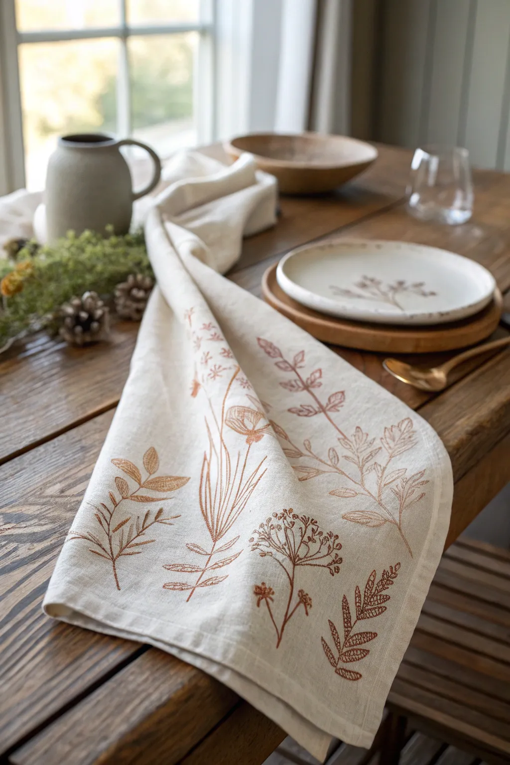 Elevate your dining experience with handcrafted stamped napkins—where simplicity meets artistry.