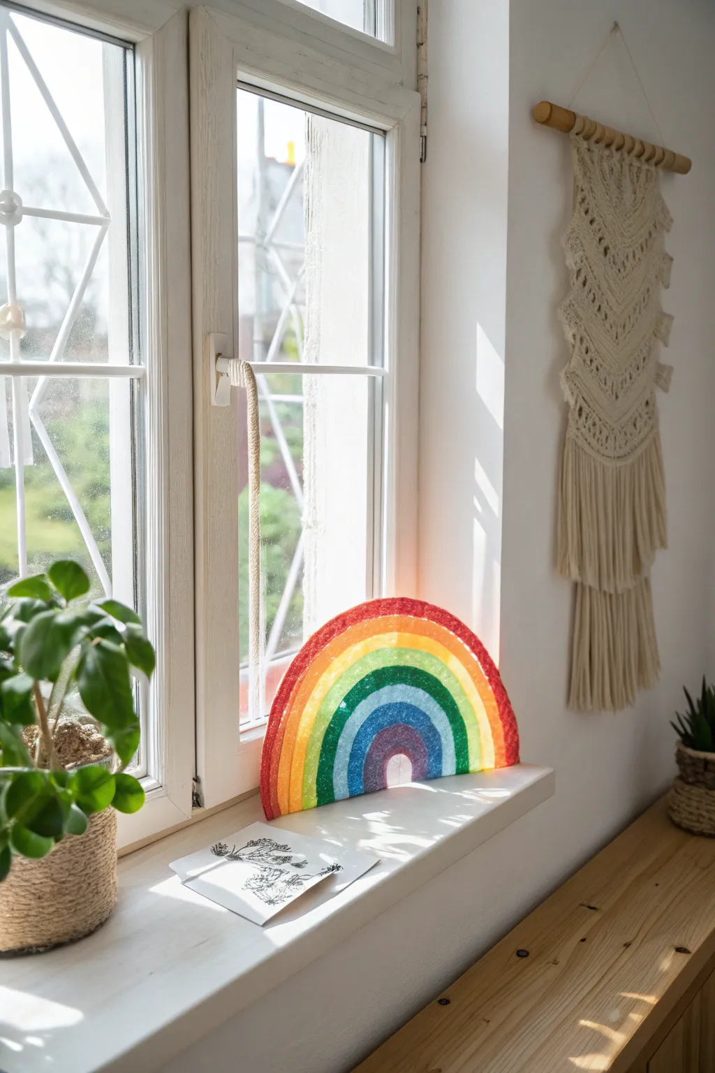 Catch the sun and spread joy with handmade rainbow window art.