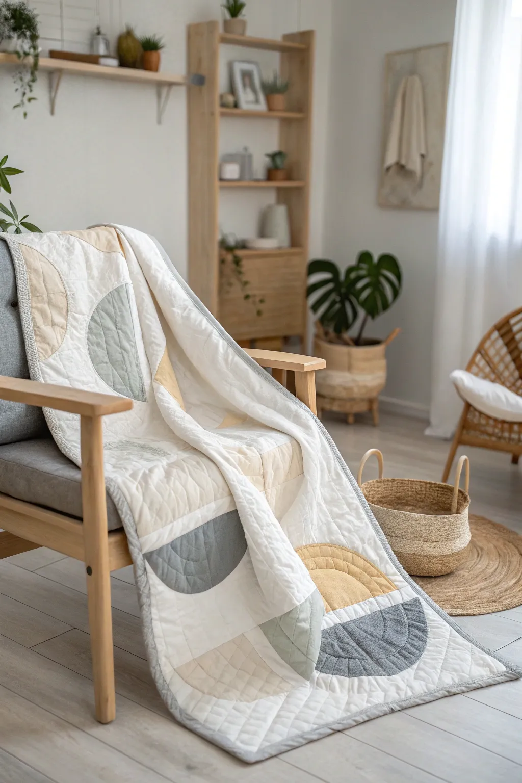 Embrace modern minimalism with this timeless baby quilt design, perfect for a cozy and stylish nursery.
