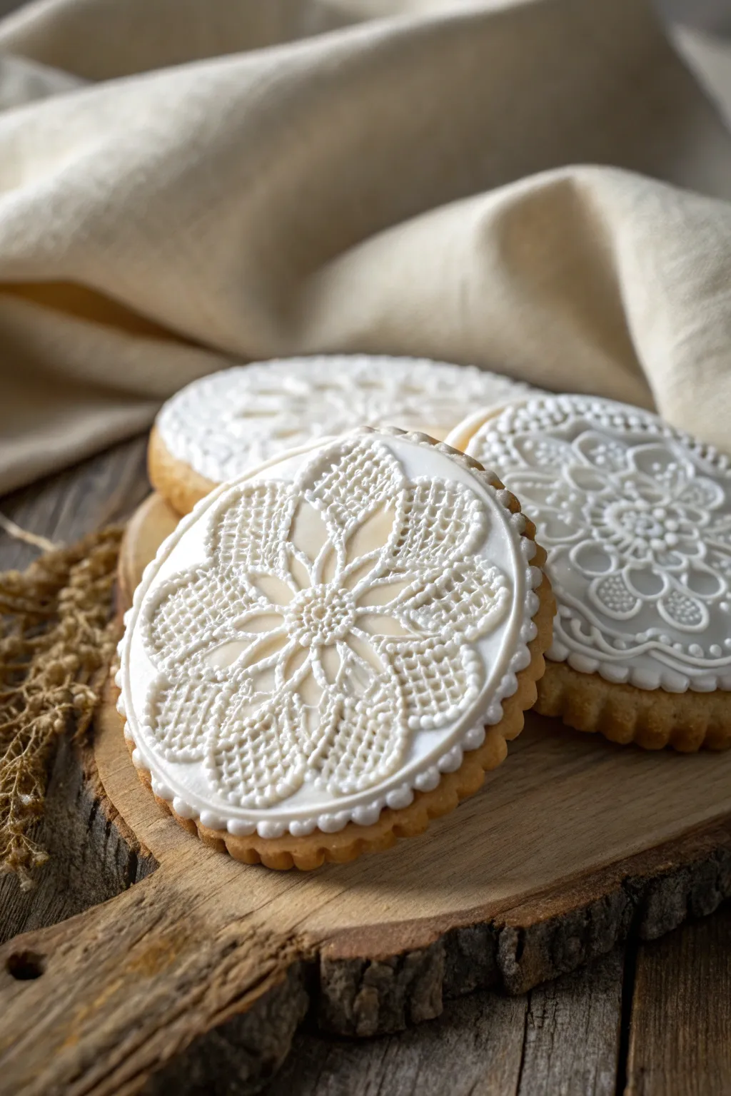 Delicate Elegance: Transform your baby shower cookies with intricate lace icing designs.