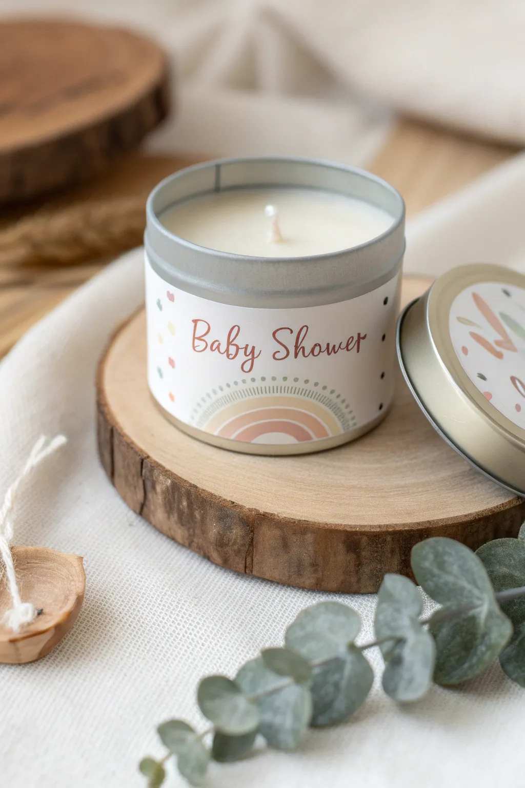 Craft a lasting impression with personalized soy candle favors—perfect for an elegantly themed baby shower.