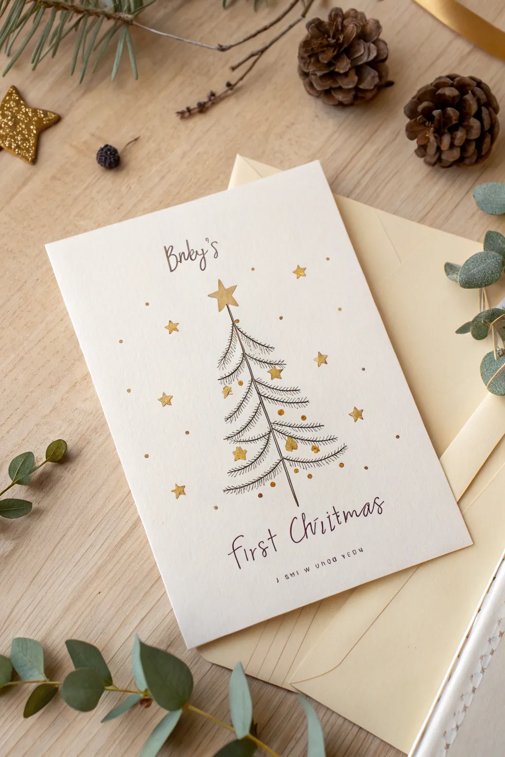 Celebrate your baby's first Christmas with an elegantly minimalistic card that captures the essence of the season.