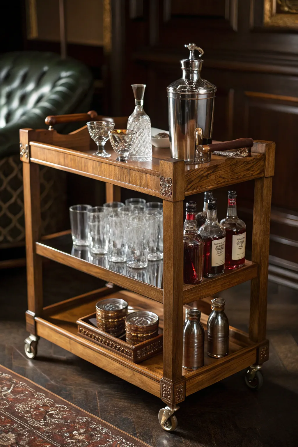 Roll in style with a timeless bar cart, the perfect blend of mobility and elegance for your home.