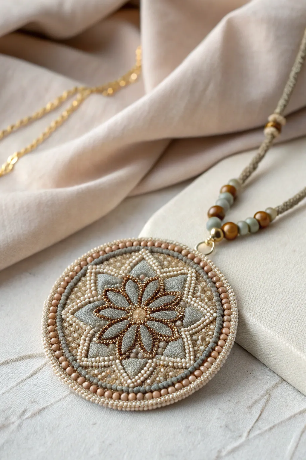 Elevate your style with the timeless elegance of herringbone twist beaded medallions.