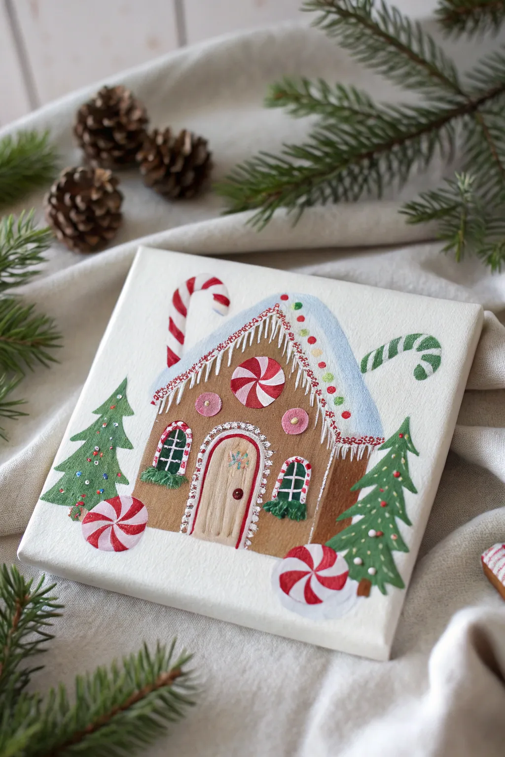 Capture the magic of the holidays with a whimsical gingerbread house painting, where simplicity meets sweet creativity.