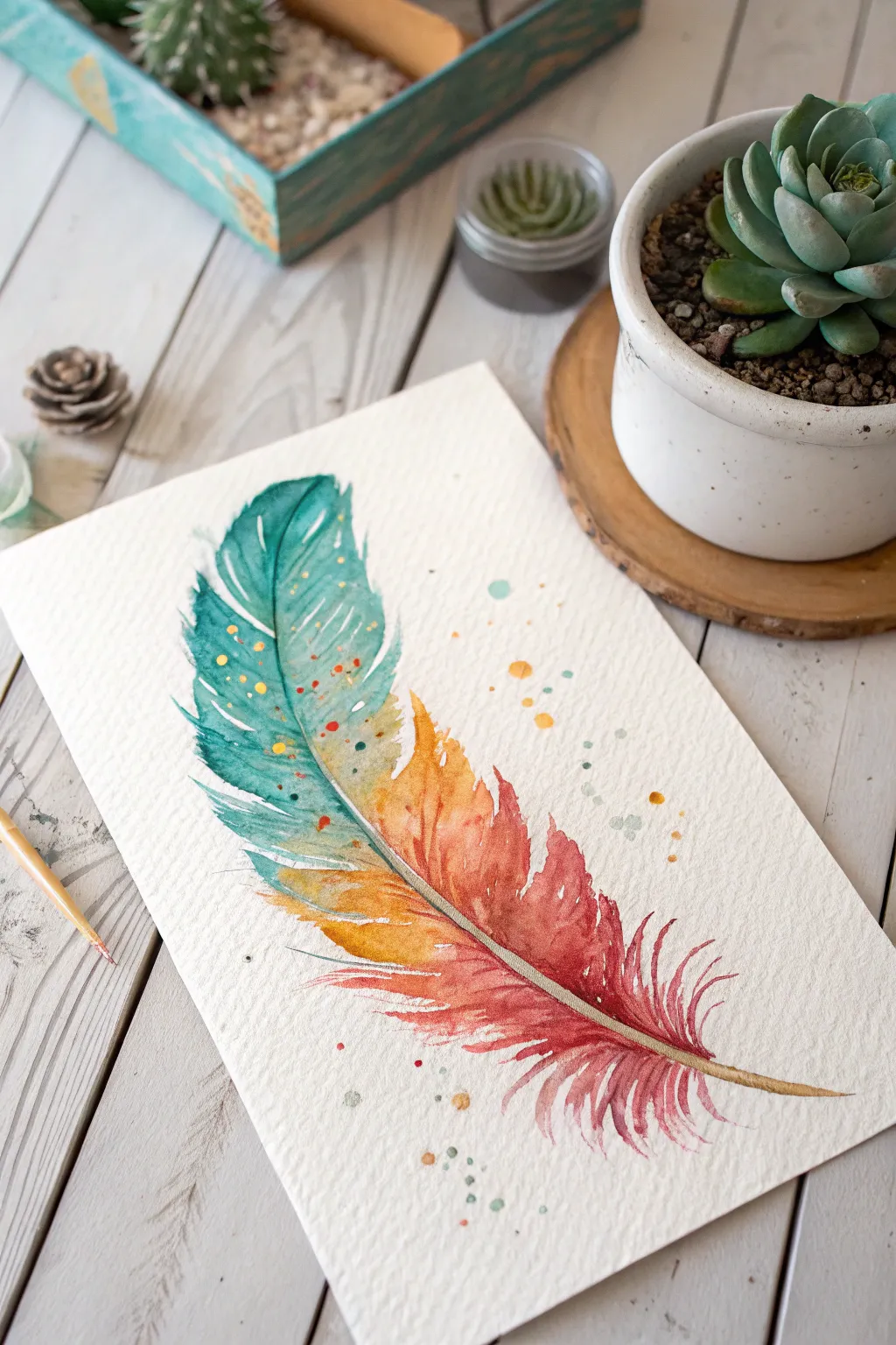 Unleash your creativity with vibrant watercolor feathers – where simplicity meets natural beauty.
