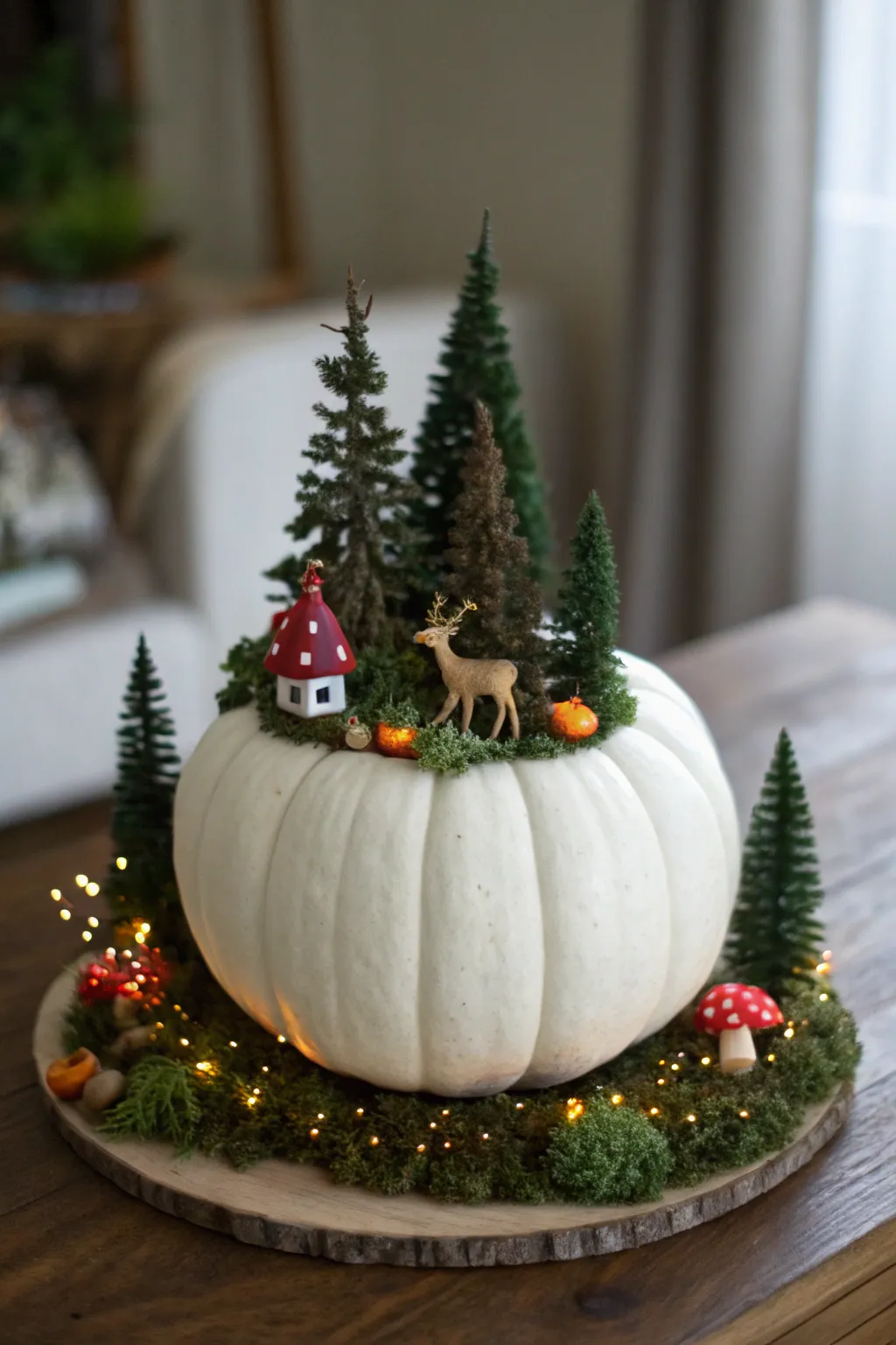 Transform your pumpkin into a storybook scene with delicate dioramas. A charming woodland tale awaits atop this minimalist masterpiece.