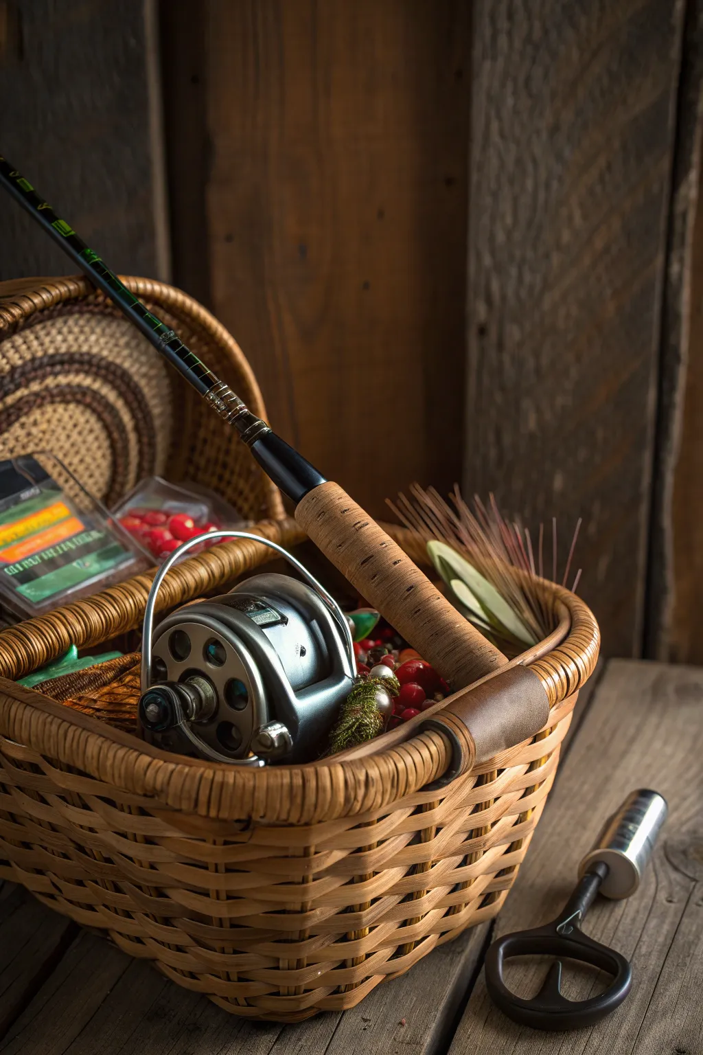Reel in the perfect gift: A basket of premium fishing gear for the ultimate outdoor adventure.