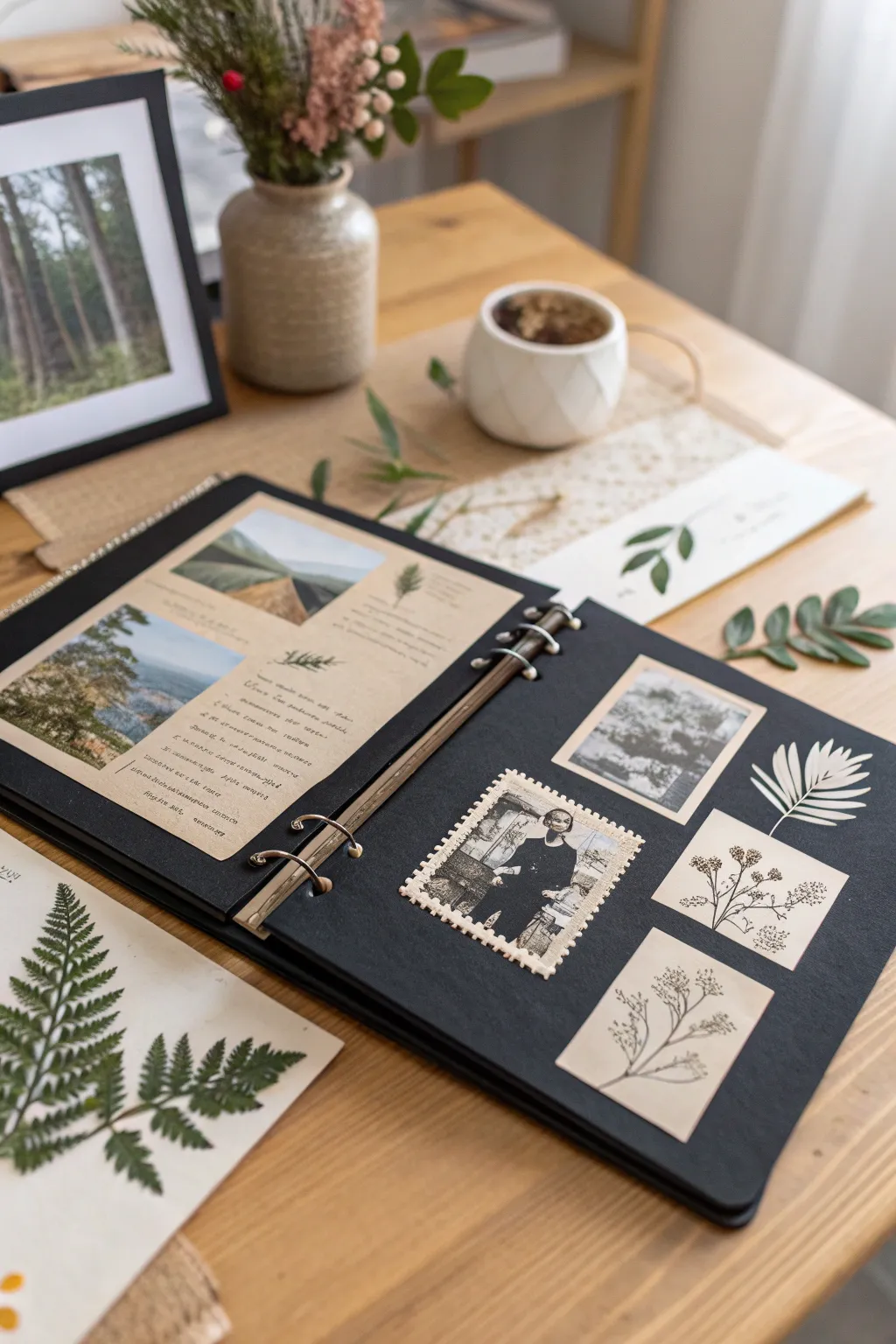 Unleash your creativity with layered collages that bring dynamic life to your black scrapbook pages.