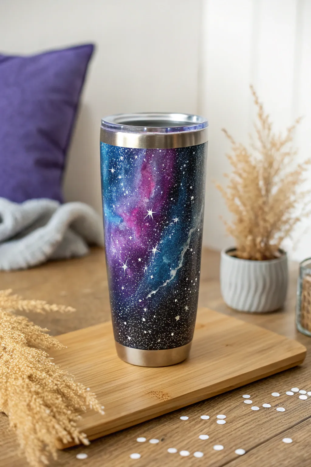 Hold the universe in your hand with this stunning galaxy glitter tumbler.
