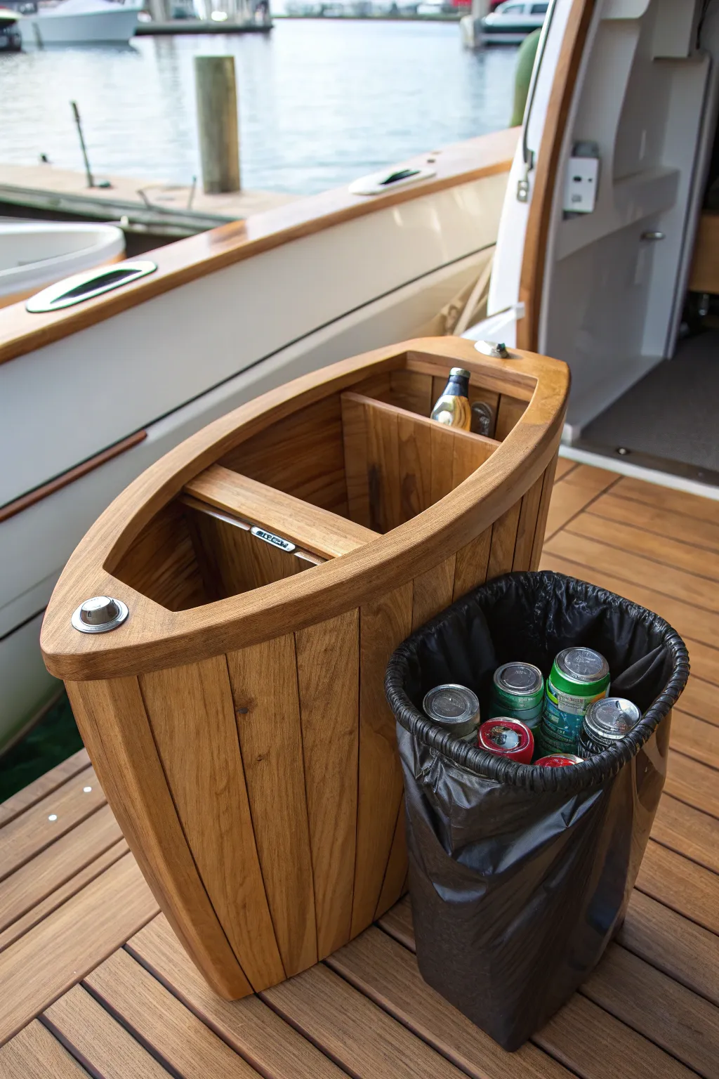 Transform your boat's drink holder into a stylish mini trash can - where creativity meets craftsmanship.