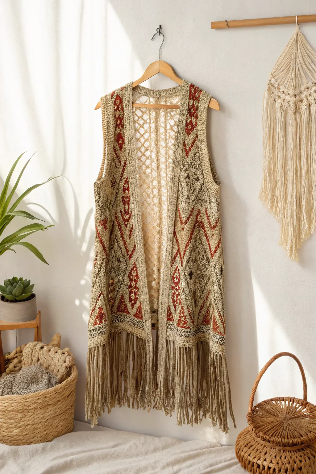 Elevate your style with this earthy-toned crochet vest, a perfect blend of boho charm and minimalist elegance.