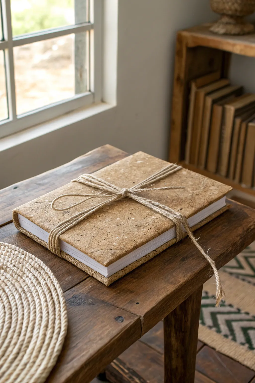 Embrace the rustic charm of twine binding for your next book project, where simplicity meets natural elegance.