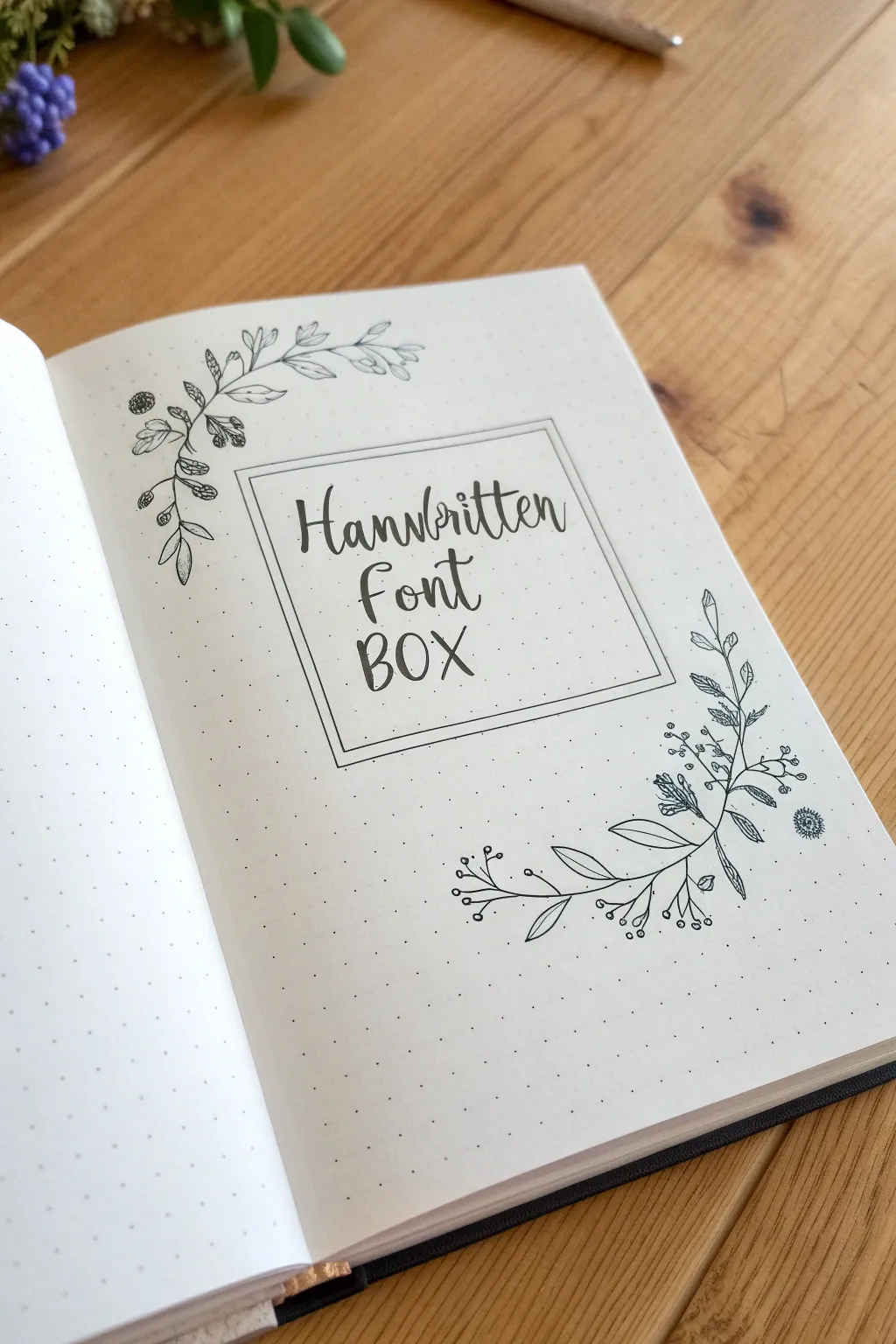 Capture your thoughts with the charm of handwritten font boxes in your bullet journal.