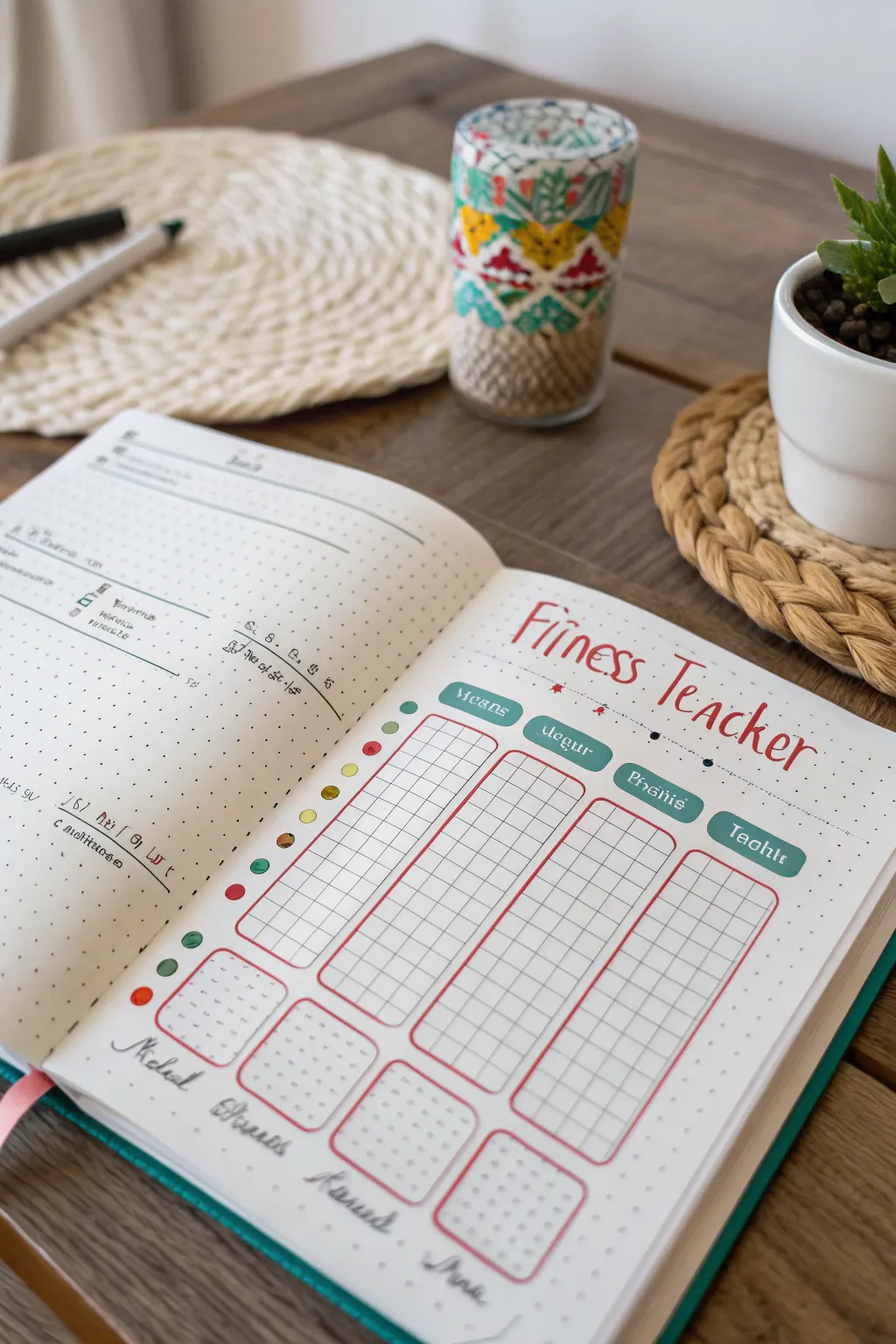 Track your fitness journey in style with a beautifully crafted bullet journal page. #FitnessGoals #BulletJournal