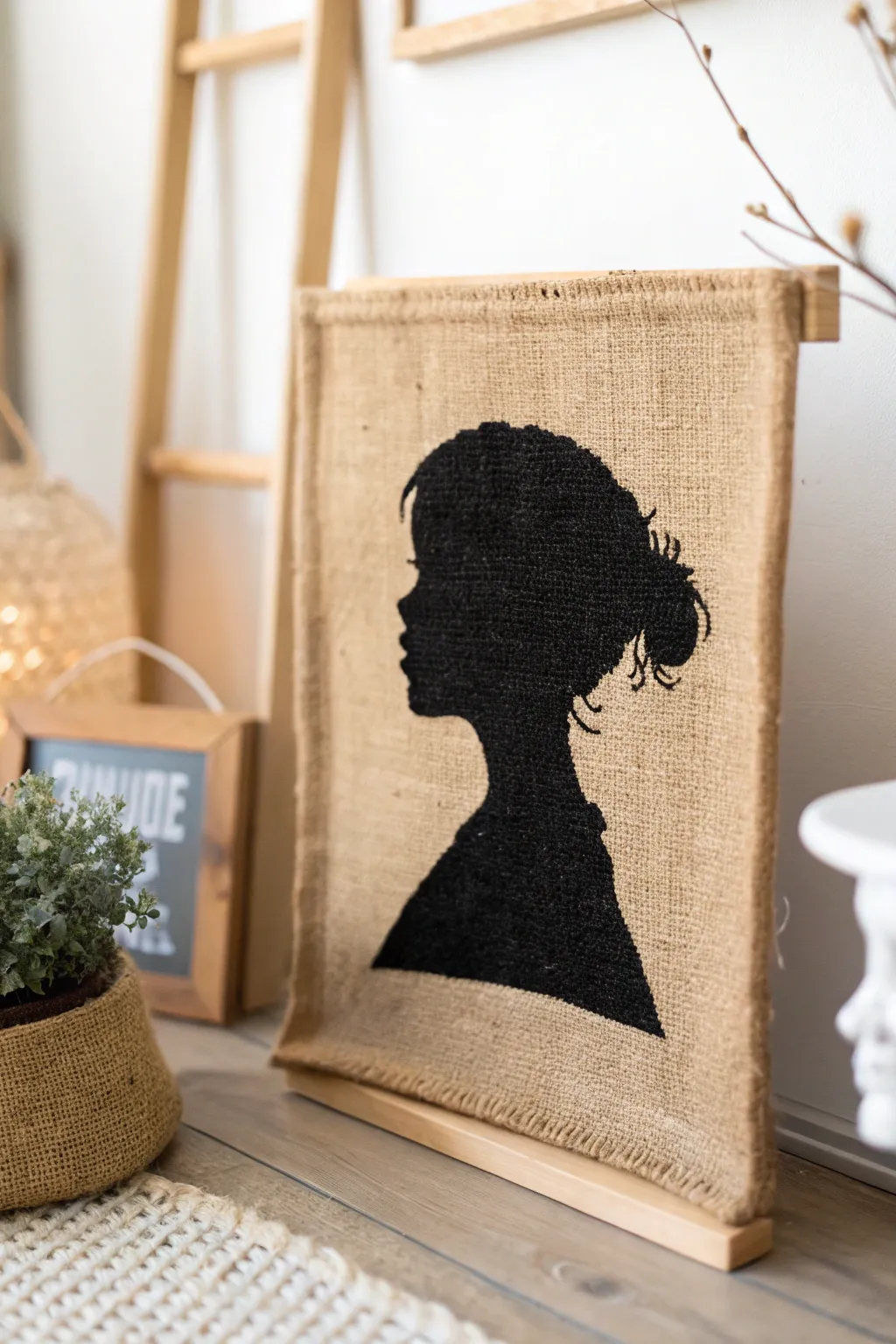 Capture cherished memories with a beautifully crafted burlap silhouette.
