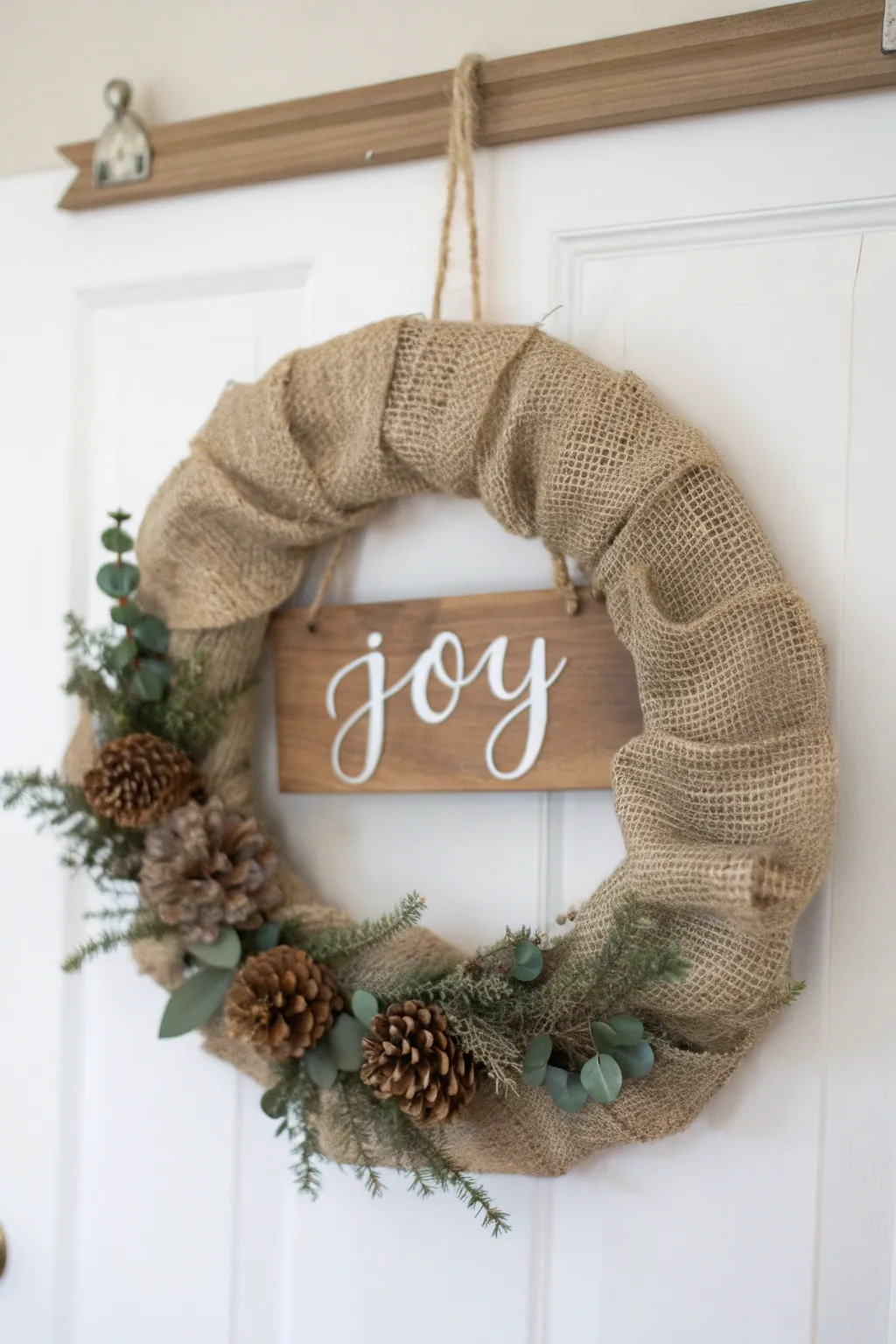 Bring joy to your holiday decor with a handcrafted burlap wreath, where simplicity meets elegance.