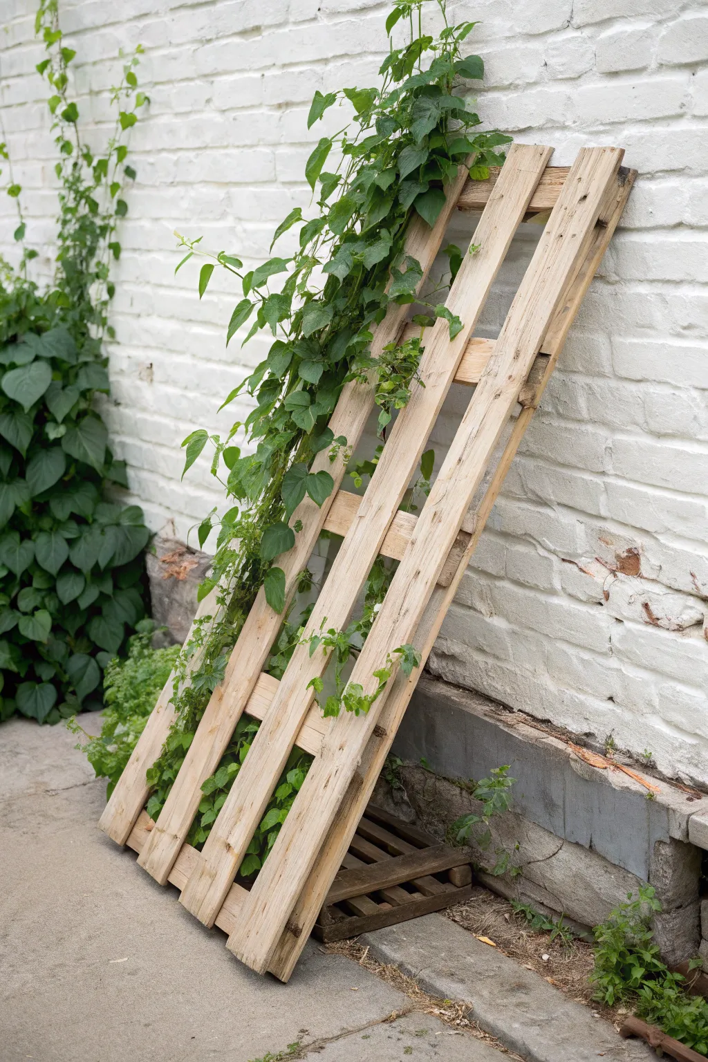 Transform your garden with a touch of minimalist elegance using a repurposed pallet trellis.