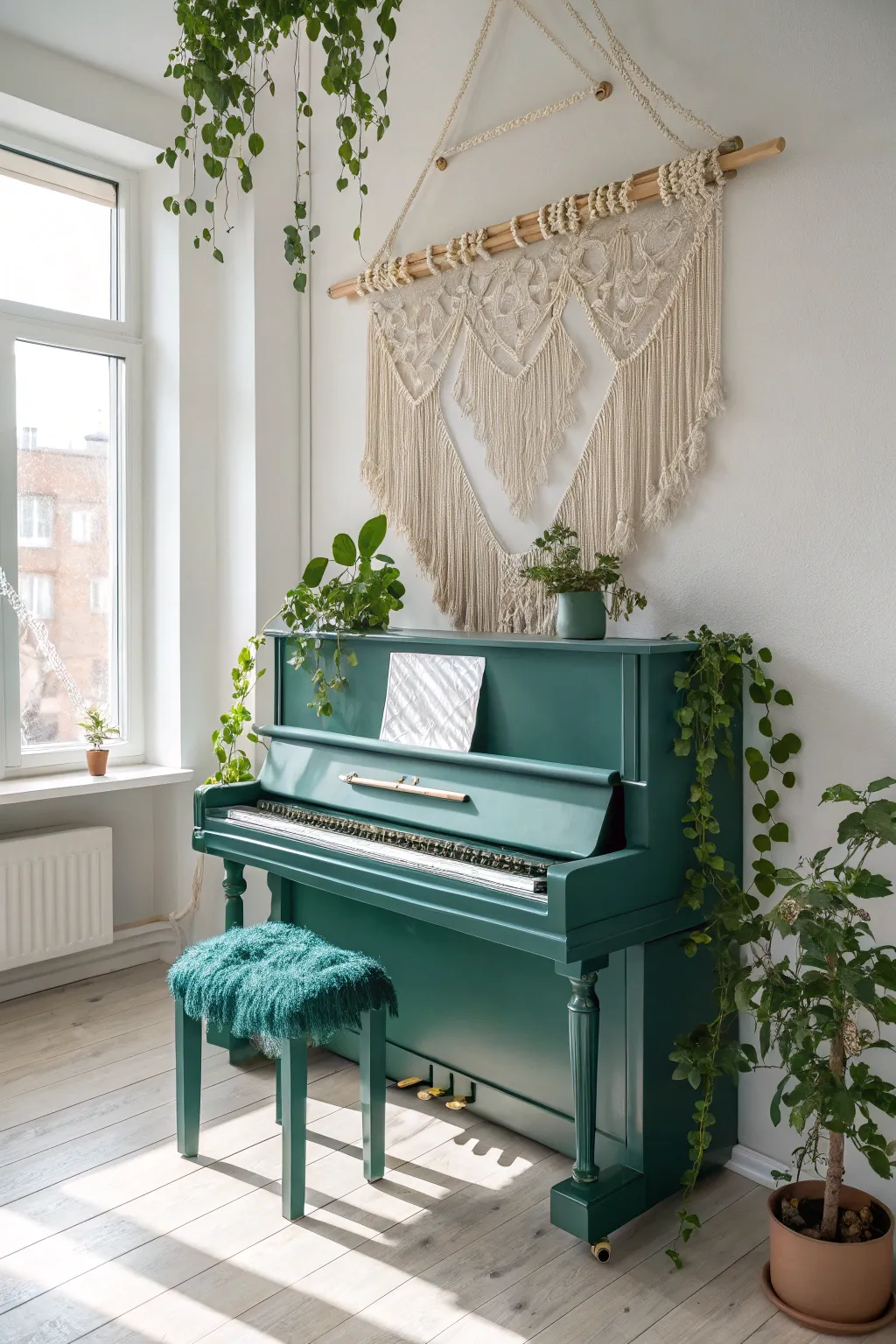 Transform your space with a nature-inspired green piano, where simplicity meets elegance.