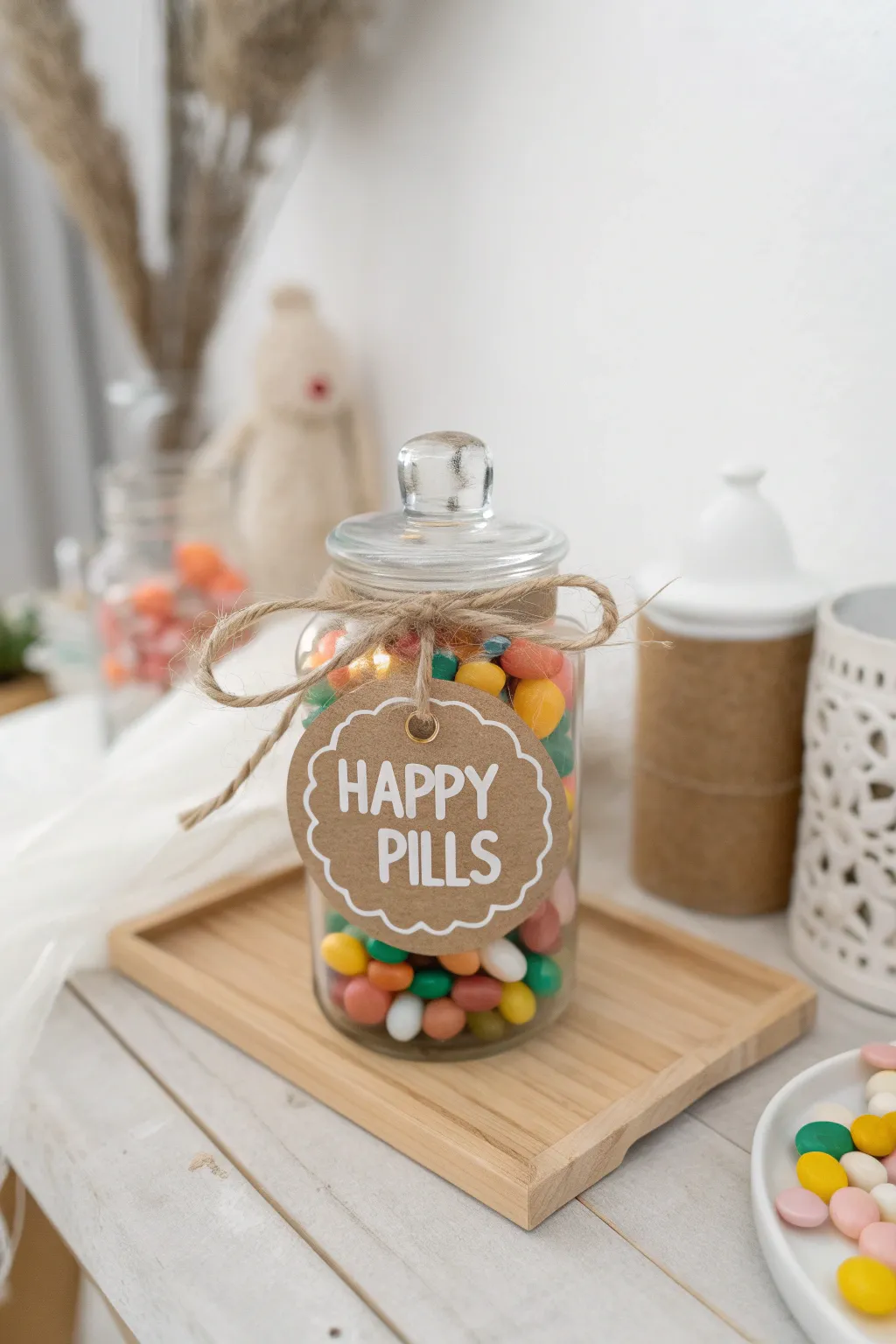Add a dash of joy to your candy stand with handcrafted 'Happy Pills' labels!
