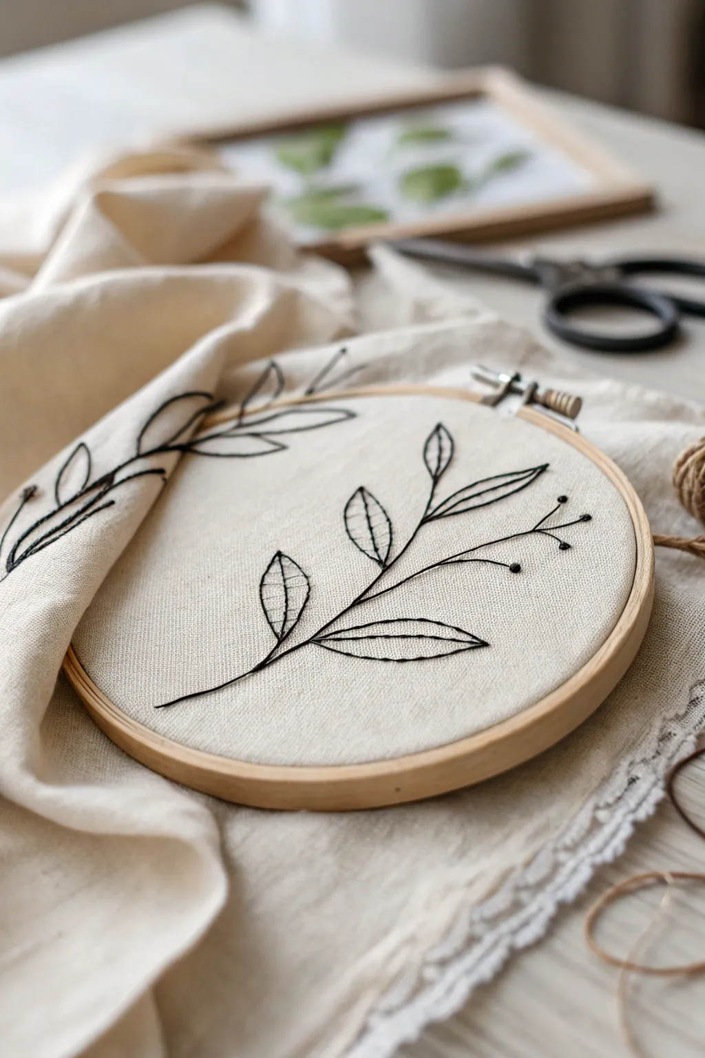 Embrace the beauty of simplicity with elegant line art embroidery.
