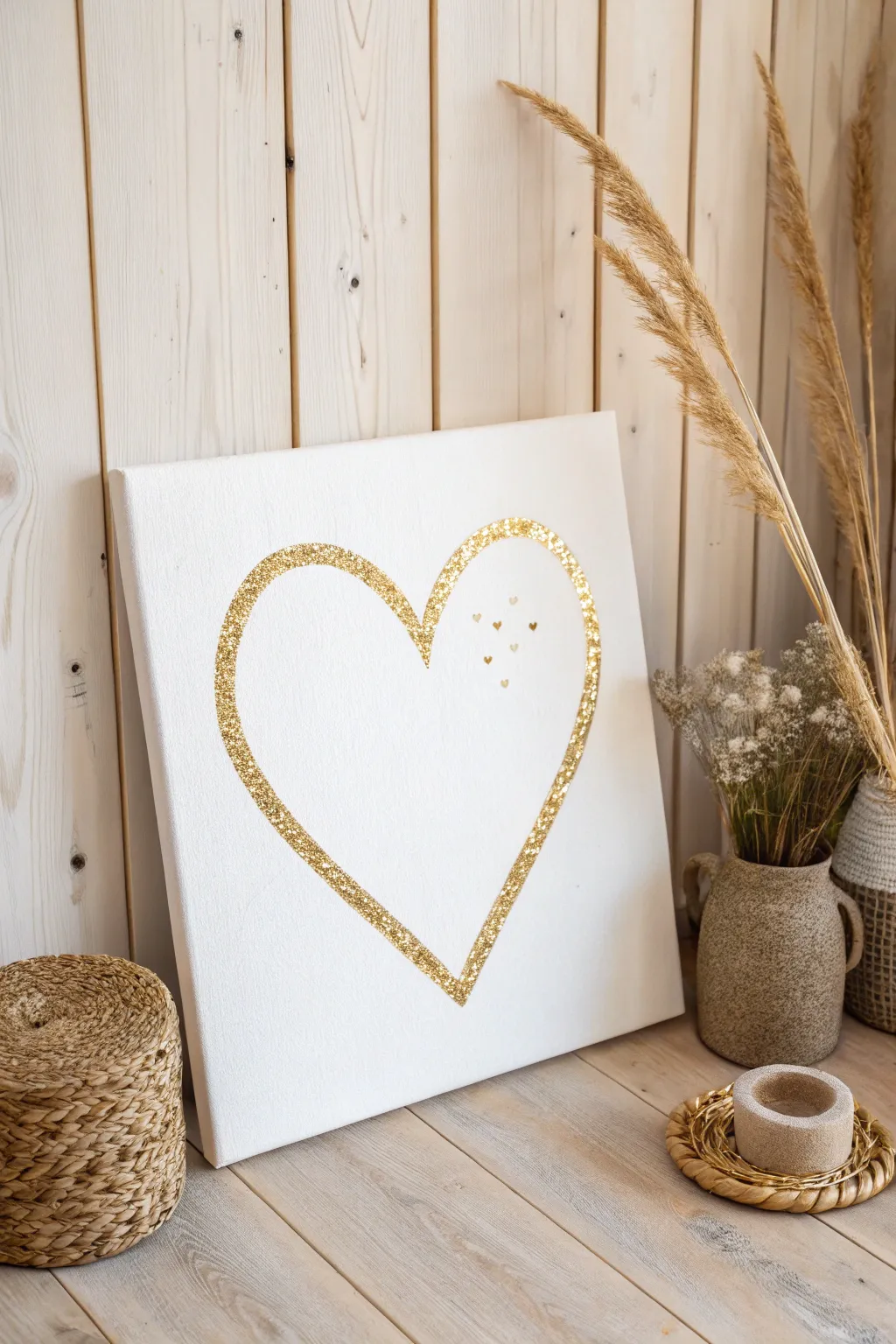 Add a touch of romance to your space with this glittery heart canvas.